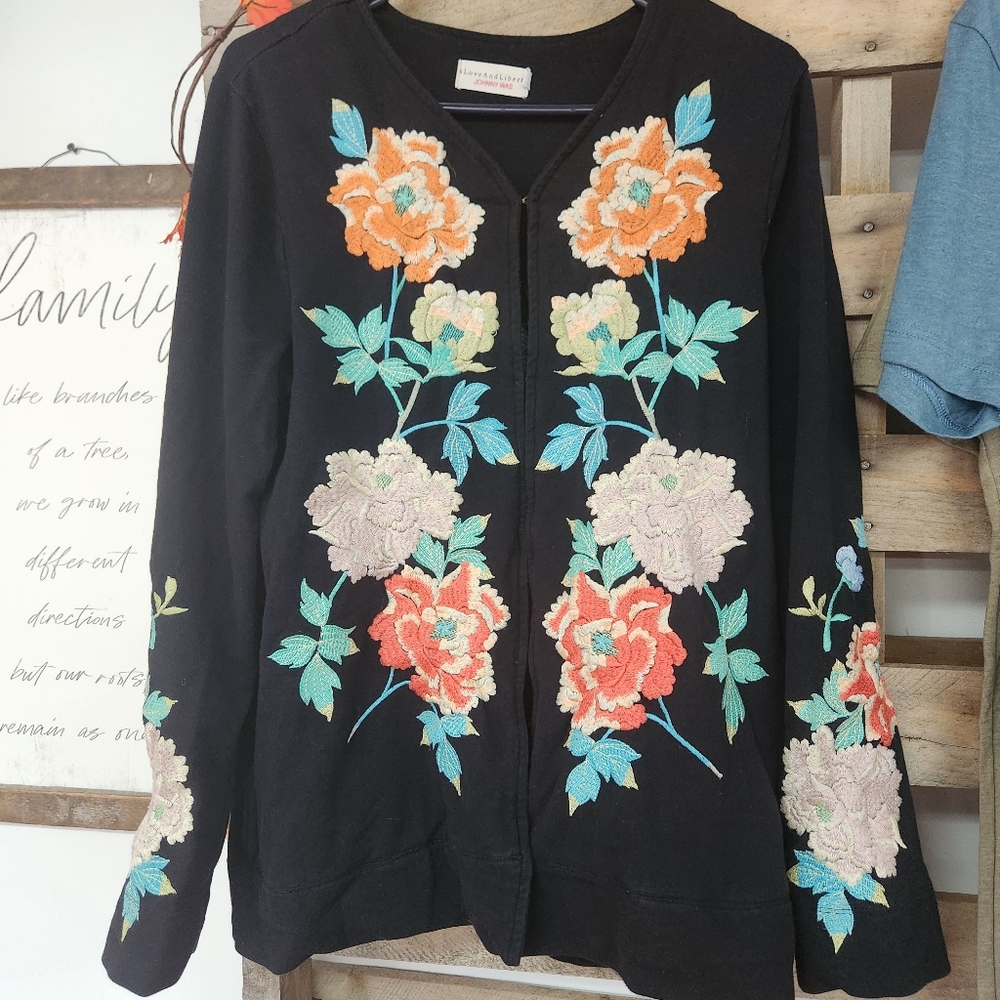 Johnny Was Love and Liberty Floral Embroidered Cardigan Size Medium